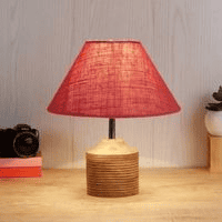 Joy Pink Natural Fiber Shade Table Lamp with Natural Wooden Base