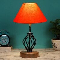 Angela Orange cotton Table lamp with Wood & Iron Base