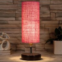 Kipper Pink Jute table lamp with brown wood base
