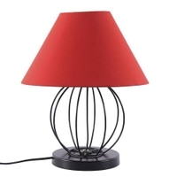 Mabry Red Fabric Shade Table Lamp with Black Iron Base