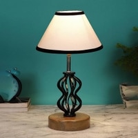 Gabriela Multicolor cotton Table lamp with Wood & Iron Base