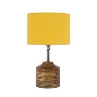Djuna Yellow Fabric Shade Table Lamp with Natural Wooden Base