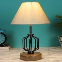 Samara off-white cotton Table lamp with Wood & Iron Base