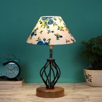 Vivienne Multicolor cotton Table lamp with Wood & Iron Base