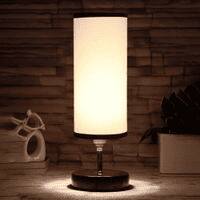 Sinclair white & black cotton table lamp with brown wood base