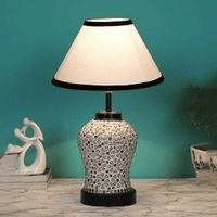 Helen Multicolor cotton Glass Table lamp with Iron Base