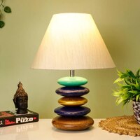 Cleveland Beige Cotton Shade Table Lamp with Solid Wood Base