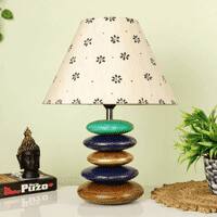 York Beige Cotton Shade Table Lamp with Solid Wood Base