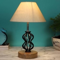 Lilith off-white cotton Table lamp with Wood & Iron Base