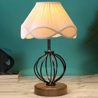 Kendall Vintage off-white Shade Table lamp with Wood & Iron Base