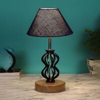 Makayla Blue Jute Table lamp with Wood & Iron Base