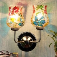 Andre Dual Multicolor Mosaic Glass Wall Mounted Lamp with Steel Base