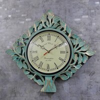 Mint Color wooden Tree Design Wall Clock with 8 inch Dial and 12 inch size