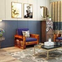 Maruti 1 Seater Wooden Sofa (Blue Colour, Honey Finish)