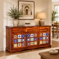 Rangrez Three Door Sheesham Wood Sideboard in Honey Oak Finish