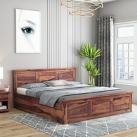 Stainfiled Solid Wood Queen Size Bed In  Hydraulic Storage Bed In Teak Finish