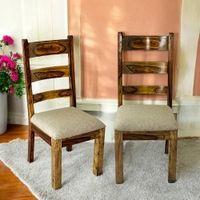 Newport Sheesham Wood   Set of 2 Dining Chairs in Jute Beige     TEAK FINISH