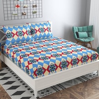 Laura Blue Abstract 160 TC Cotton Double Size Bedsheet with 2 Pillow Covers