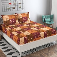 Martina Brown Geometric 160 TC Cotton Double Size Bedsheet with 2 Pillow Covers