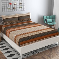 Aitana Brown Abstract 160 TC Cotton Double Size Bedsheet with 2 Pillow Covers