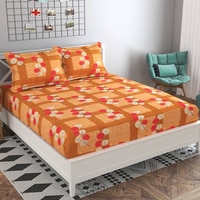 Mario Gold Floral 160 TC Cotton Double Size Bedsheet with 2 Pillow Covers