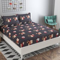 Alma Grey Abstract 160 TC Cotton Double Size Bedsheet with 2 Pillow Covers