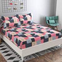 Julia Multicolor Geometric 160 TC Cotton Double Size Bedsheet with 2 Pillow Covers