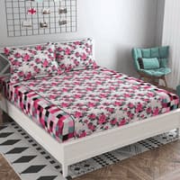 Sara Pink Floral 160 TC Cotton Double Size Bedsheet with 2 Pillow Covers