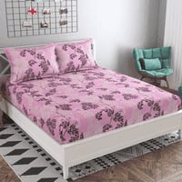 Irene Pink Floral 160 TC Cotton Double Size Bedsheet with 2 Pillow Covers