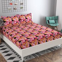 Alvaro Pink Floral 160 TC Cotton Double Size Bedsheet with 2 Pillow Covers