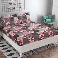Hugo Red Floral 160 TC Cotton Double Size Bedsheet with 2 Pillow Covers