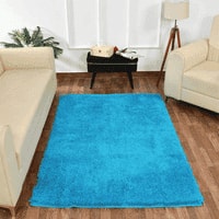 Blue Solid Soft Feel Anti-Skid Polyester Carpet -5X7 Feet