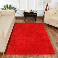 Red Solid Soft Feel Anti-Skid Polyester Carpet -4X6 Feet