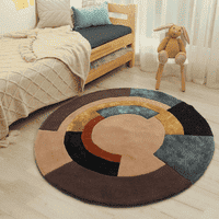 Round Color Block Rug Beige & Brown