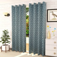 Lamina Blue Color Floral Door Curtain - Set of 2