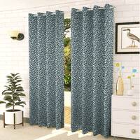 Lamina Blue Color Floral Long Door Curtain - Set of 2