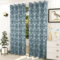 Gann Blue Color Geometric Window Curtain   Set of 2