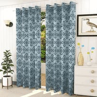 Gann Blue Color Geometric Long Door Curtain - Set of 2