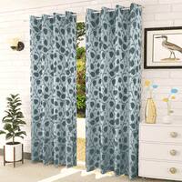 Luna Blue Color Floral Door Curtain - Set of 2
