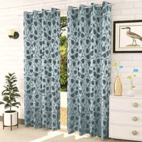Luna Blue Color Floral Long Door Curtain - Set of 2