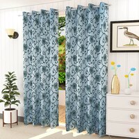 Chloe Blue Color Floral Window Curtain   Set of 2