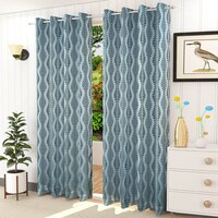 Lucy Blue Color Abstract Long Door Curtain - Set of 2