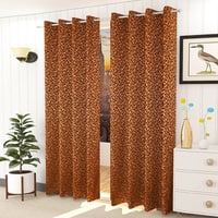 Irevene Brown Color Floral Window Curtain   Set of 2