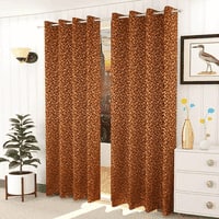 Irevene Brown Color Floral Door Curtain - Set of 2