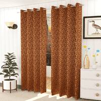 Irevene Brown Color Floral Long Door Curtain - Set of 2