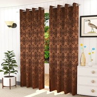 Orion Brown Color Geometric Window Curtain   Set of 2