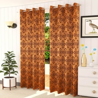 Ferdia Brown Color Geometric Long Door Curtain - Set of 2