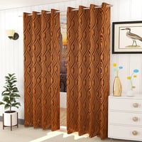Olivia Brown Color Abstract Long Door Curtain - Set of 2
