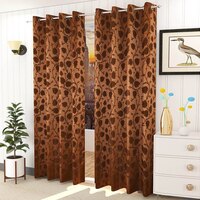 Charlotte Brown Color Floral Long Door Curtain - Set of 2