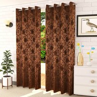 Elizabeth Brown Color Floral Window Curtain   Set of 2